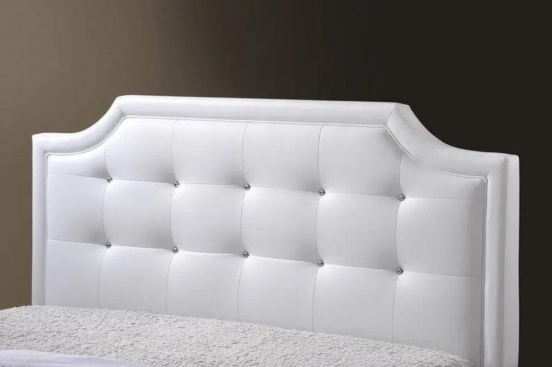 Carlotta White Faux Leather Platform Bed w/Upholstered Headboard (King) iHome Studio