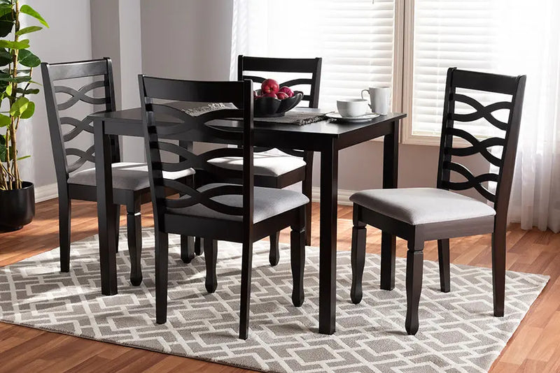 Carmel Gray Fabric Upholstered Espresso Brown Finished Wood 5pcs Dining Set iHome Studio