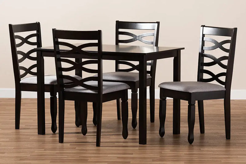Carmel Gray Fabric Upholstered Espresso Brown Finished Wood 5pcs Dining Set iHome Studio