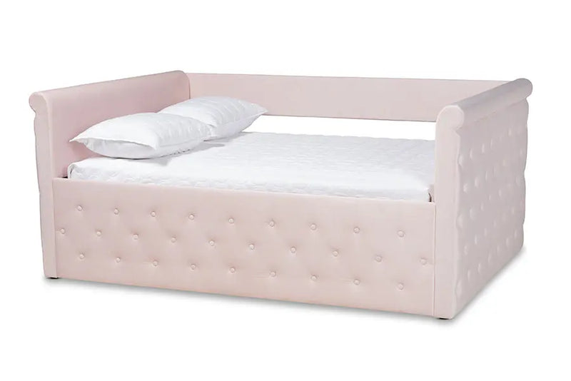 Carolina Light Pink Velvet Fabric Upholstered Full Size Daybed iHome Studio