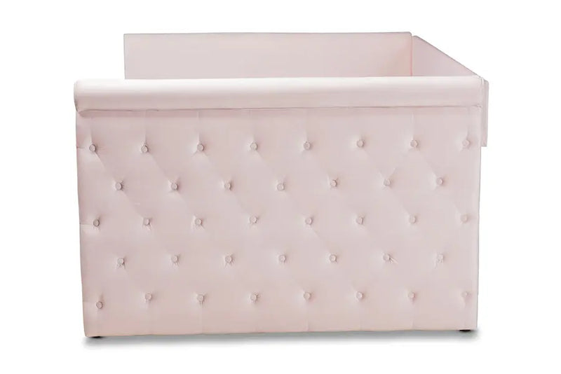 Carolina Light Pink Velvet Fabric Upholstered Full Size Daybed iHome Studio