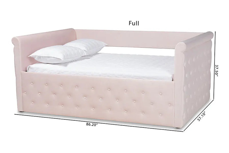 Carolina Light Pink Velvet Fabric Upholstered Full Size Daybed iHome Studio