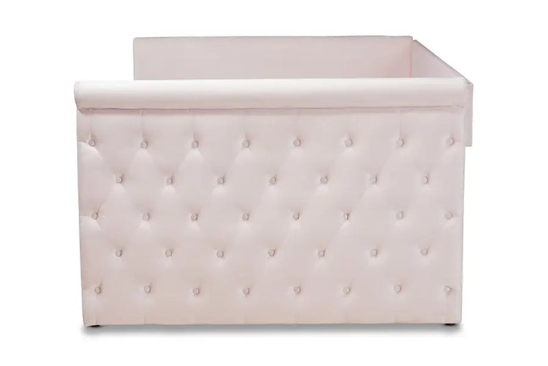 Carolina Light Pink Velvet Fabric Upholstered Full Size Daybed w/Trundle iHome Studio