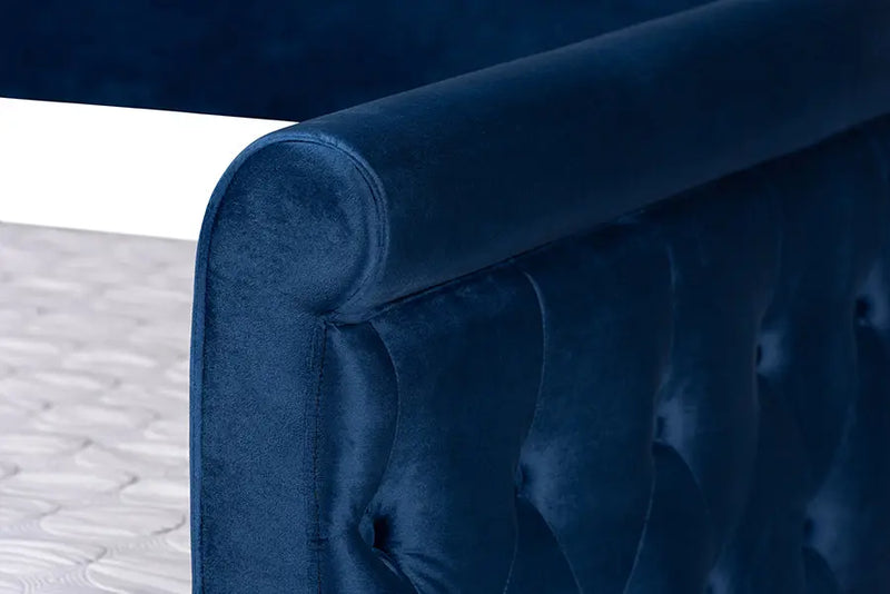 Carolina Navy Blue Velvet Fabric Upholstered Full Size Daybed w/Trundle iHome Studio