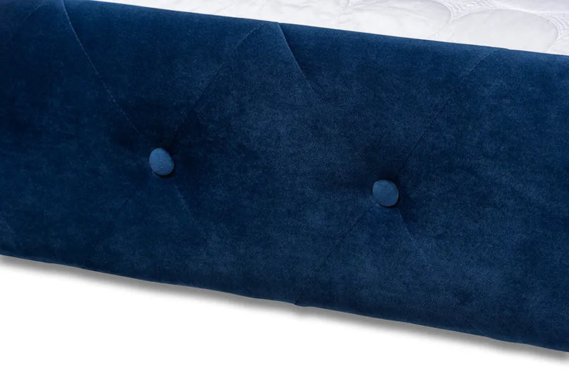 Carolina Navy Blue Velvet Fabric Upholstered Queen Size Daybed w/Trundle iHome Studio
