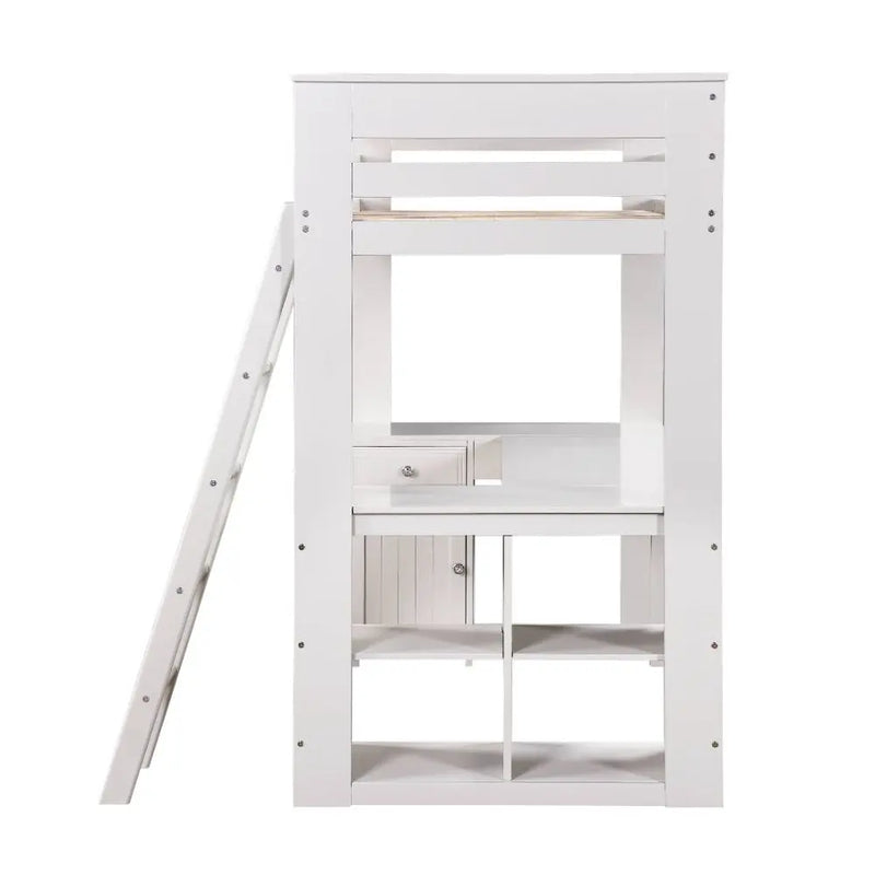 Caroline Multifunction Twin Loft Bed w/Bookcase, Drawer - Gray iHome Studio