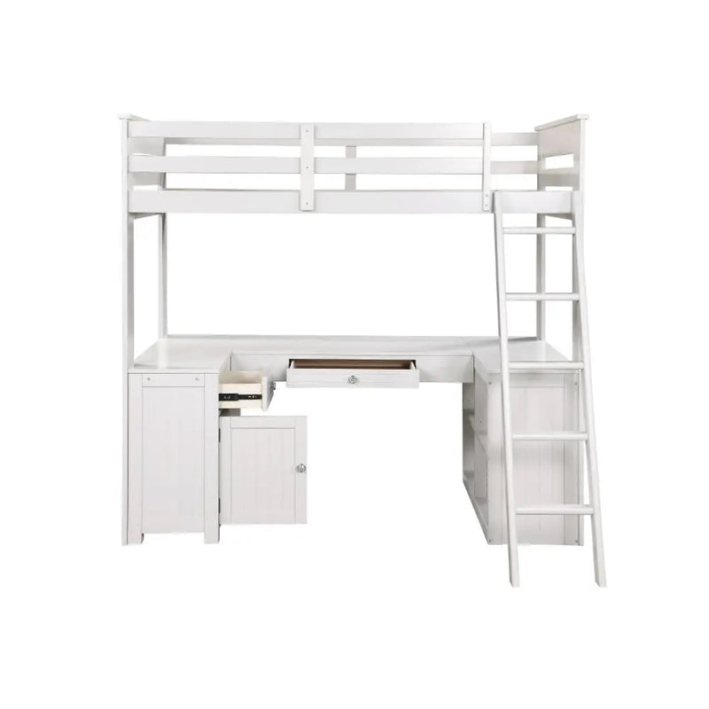 Caroline Multifunction Twin Loft Bed w/Bookcase, Drawer - Gray iHome Studio