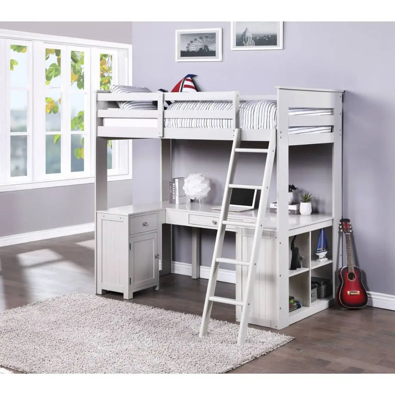 Caroline Multifunction Twin Loft Bed w/Bookcase, Drawer - Gray iHome Studio