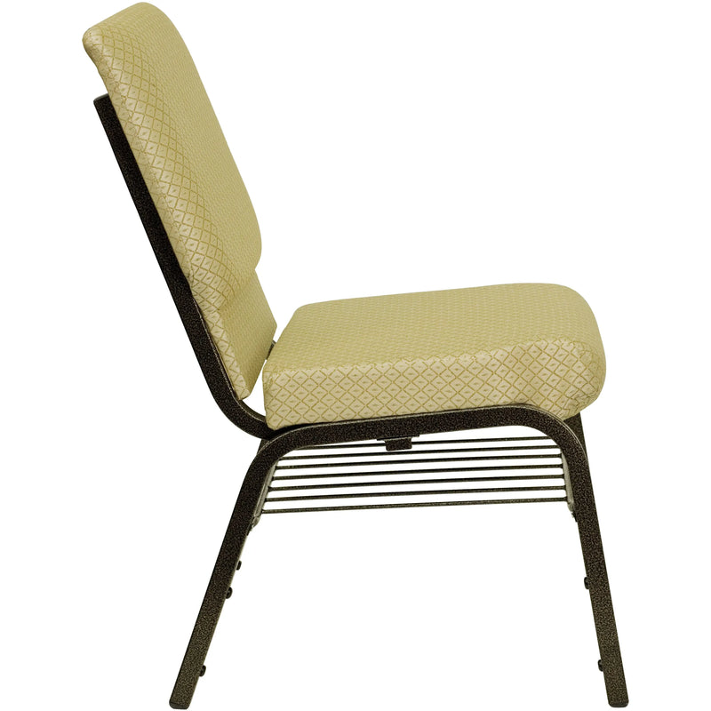 Casey 18.5''W Church Chair, Beige Patterned Fabric w/Book Rack - Gold Vein Frame iHome Studio