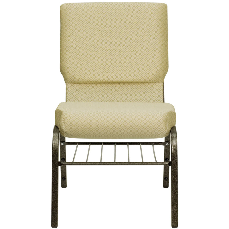 Casey 18.5''W Church Chair, Beige Patterned Fabric w/Book Rack - Gold Vein Frame iHome Studio