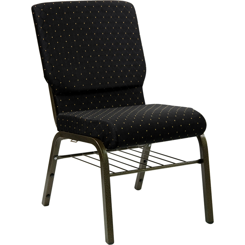 Casey 18.5''W Church Chair, Black Dot Patterned Fabric w/Book Rack - Gold Vein Frame iHome Studio