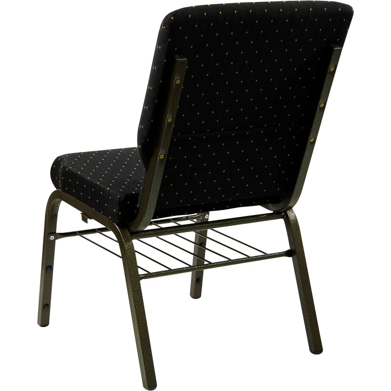 Casey 18.5''W Church Chair, Black Dot Patterned Fabric w/Book Rack - Gold Vein Frame iHome Studio