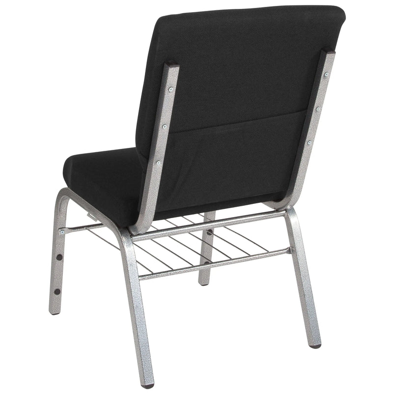 Casey 18.5''W Church Chair, Black Fabric w/Book Rack - Silver Vein Frame iHome Studio