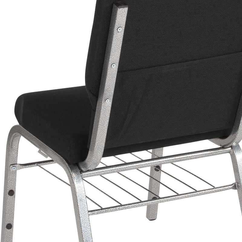 Casey 18.5''W Church Chair, Black Fabric w/Book Rack - Silver Vein Frame iHome Studio