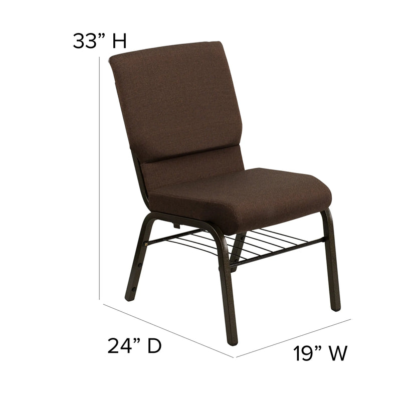 Casey 18.5''W Church Chair, Brown Fabric w/Book Rack - Gold Vein Frame iHome Studio