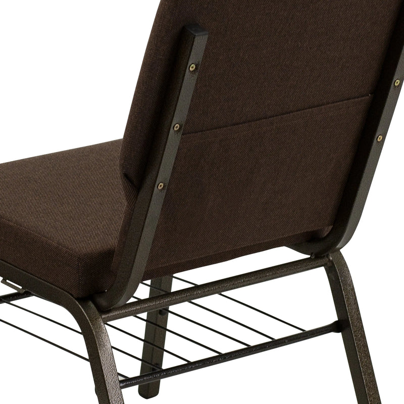 Casey 18.5''W Church Chair, Brown Fabric w/Book Rack - Gold Vein Frame iHome Studio