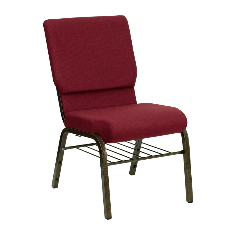 Casey 18.5''W Church Chair, Burgundy Fabric w/Book Rack - Gold Vein Frame iHome Studio