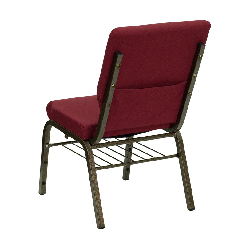 Casey 18.5''W Church Chair, Burgundy Fabric w/Book Rack - Gold Vein Frame iHome Studio
