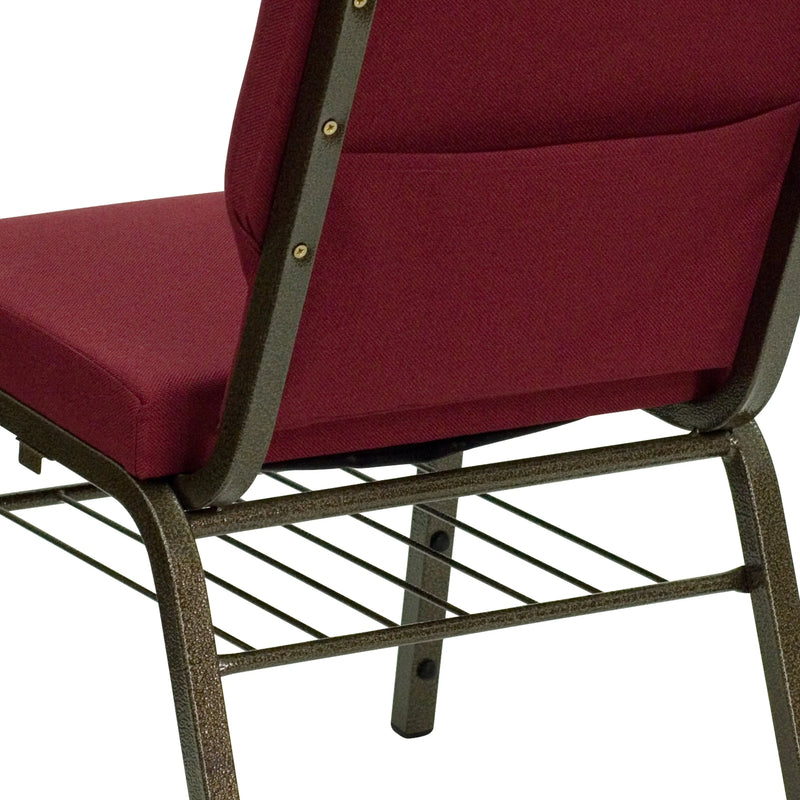 Casey 18.5''W Church Chair, Burgundy Fabric w/Book Rack - Gold Vein Frame iHome Studio