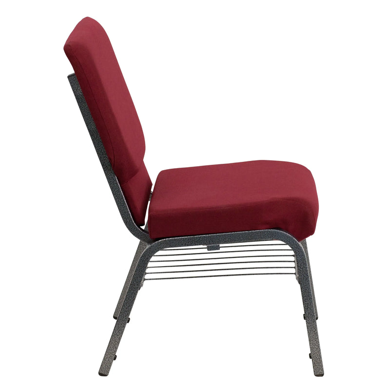 Casey 18.5''W Church Chair, Burgundy Fabric w/Book Rack - Silver Vein Frame iHome Studio
