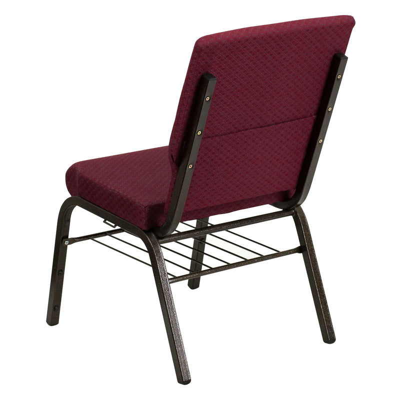 Casey 18.5''W Church Chair, Burgundy Patterned Fabric w/Book Rack - Gold Vein Frame iHome Studio