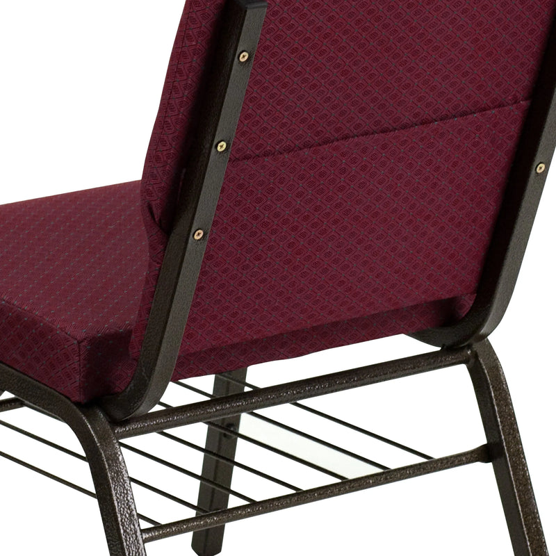 Casey 18.5''W Church Chair, Burgundy Patterned Fabric w/Book Rack - Gold Vein Frame iHome Studio