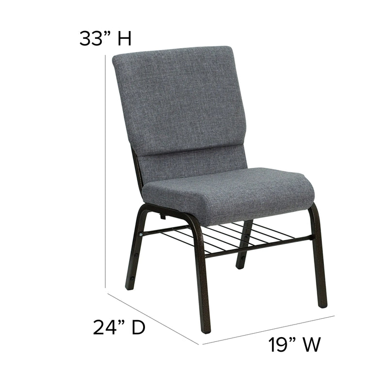 Casey 18.5''W Church Chair, Gray Fabric w/Book Rack - Gold Vein Frame iHome Studio