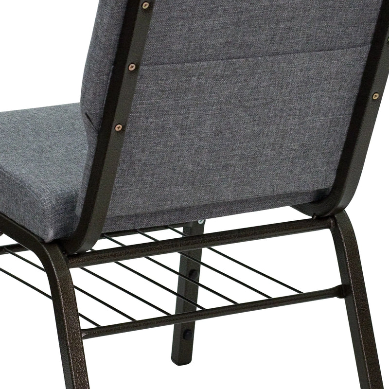 Casey 18.5''W Church Chair, Gray Fabric w/Book Rack - Gold Vein Frame iHome Studio
