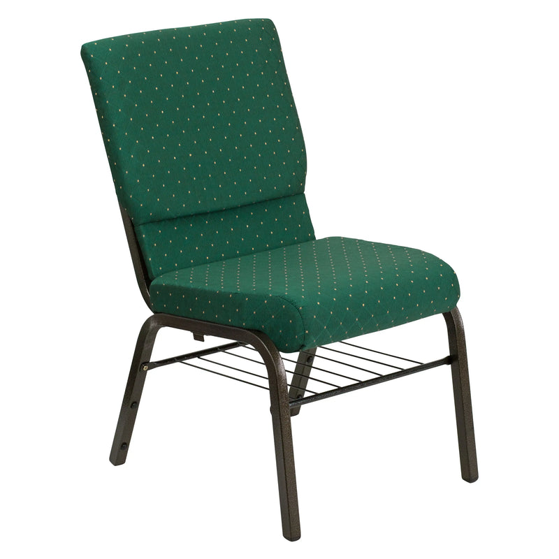 Casey 18.5''W Church Chair, Green Patterned Fabric w/Book Rack - Gold Vein Frame iHome Studio