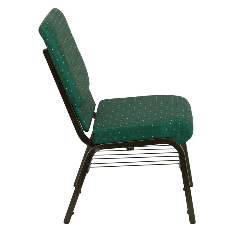 Casey 18.5''W Church Chair, Green Patterned Fabric w/Book Rack - Gold Vein Frame iHome Studio