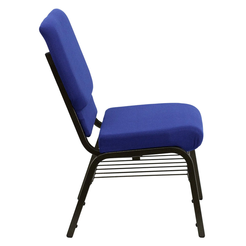 Casey 18.5''W Church Chair, Navy Blue Fabric w/Book Rack - Gold Vein Frame iHome Studio