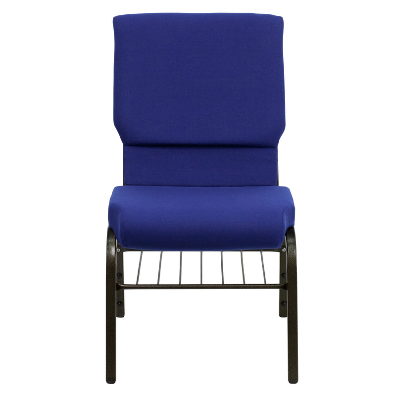Casey 18.5''W Church Chair, Navy Blue Fabric w/Book Rack - Gold Vein Frame iHome Studio