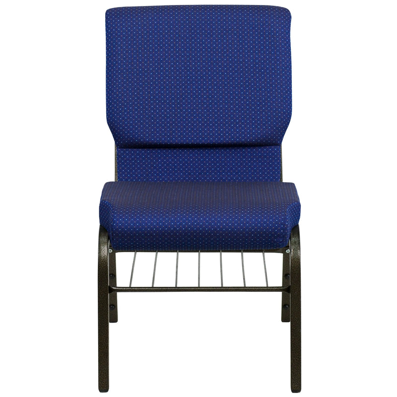 Casey 18.5''W Church Chair, Navy Blue Patterned Fabric w/Book Rack - Gold Vein Frame iHome Studio