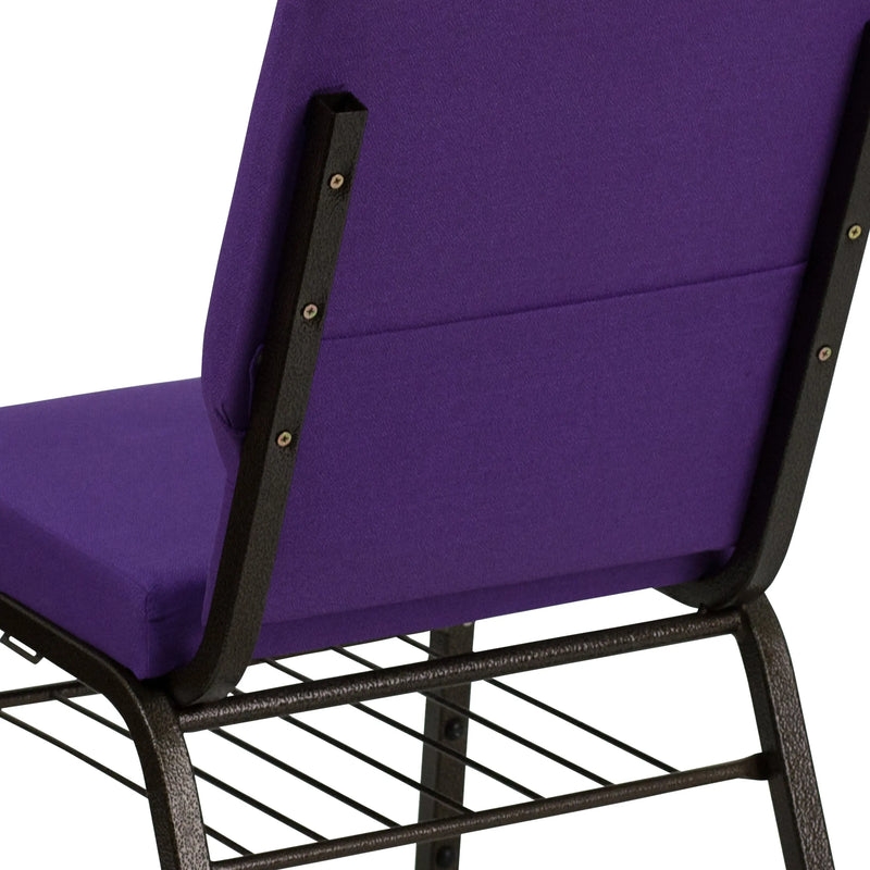Casey 18.5''W Church Chair, Purple Fabric w/Book Rack - Gold Vein Frame iHome Studio
