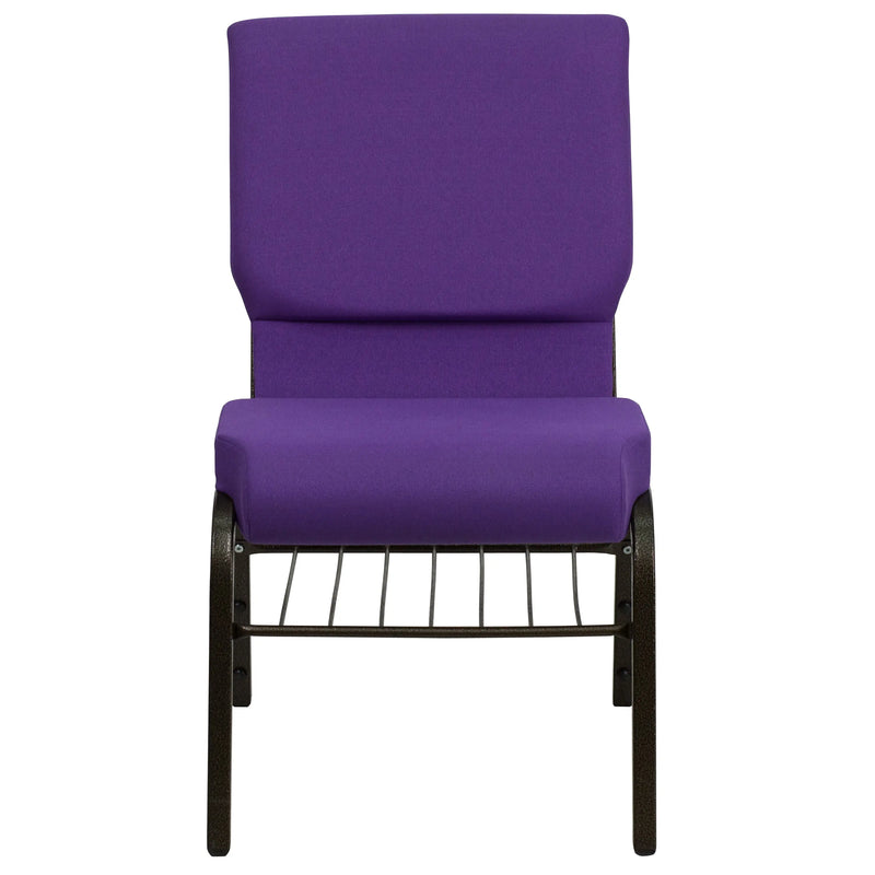 Casey 18.5''W Church Chair, Purple Fabric w/Book Rack - Gold Vein Frame iHome Studio