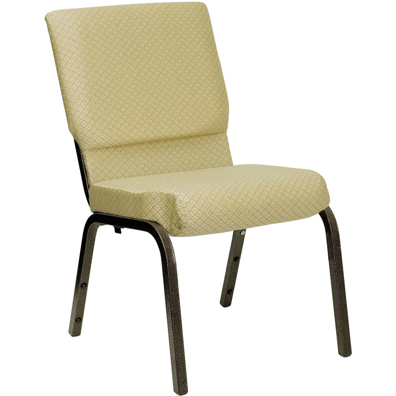 Casey 18.5''W Stacking Church Chair, Beige Patterned Fabric - Gold Vein Frame iHome Studio