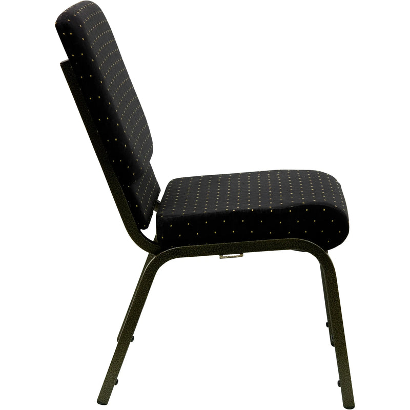 Casey 18.5''W Stacking Church Chair, Black Dot Patterned Fabric - Gold Vein Frame iHome Studio