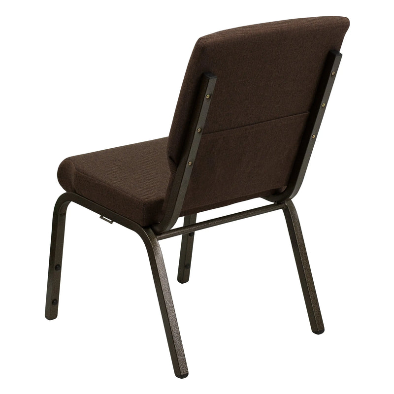 Casey 18.5''W Stacking Church Chair, Brown Fabric - Gold Vein Frame iHome Studio