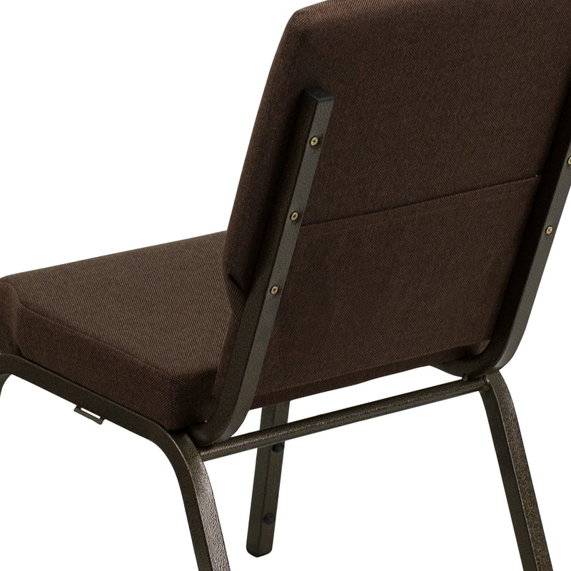 Casey 18.5''W Stacking Church Chair, Brown Fabric - Gold Vein Frame iHome Studio