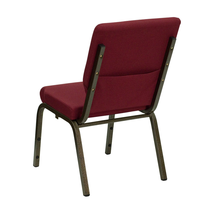 Casey 18.5''W Stacking Church Chair, Burgundy Fabric - Gold Vein Frame iHome Studio