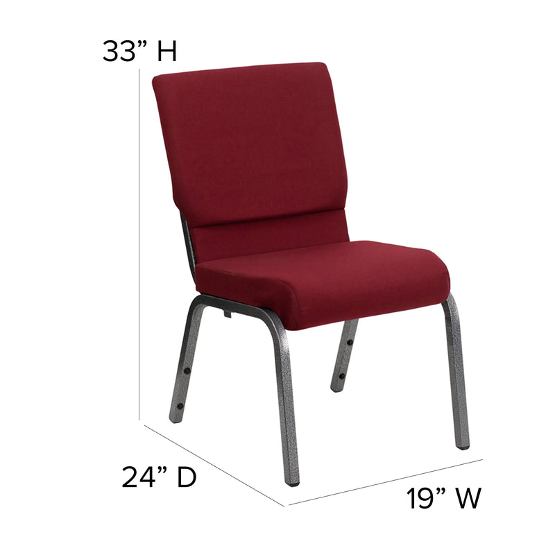 Casey 18.5''W Stacking Church Chair, Burgundy Fabric - Silver Vein Frame iHome Studio