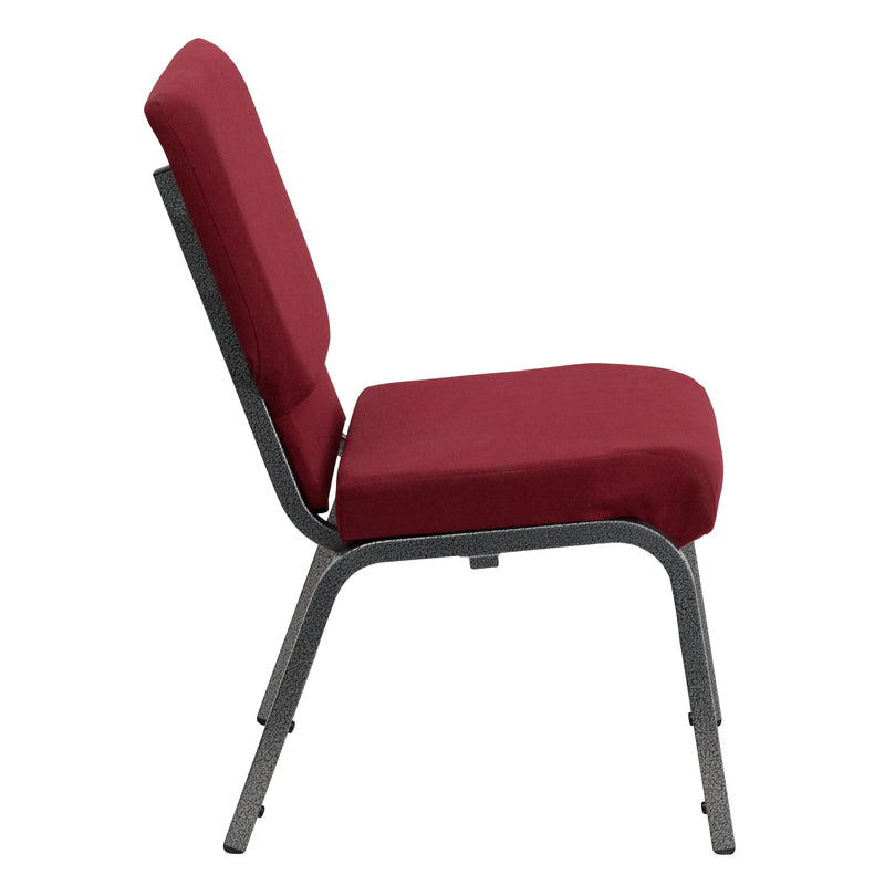 Casey 18.5''W Stacking Church Chair, Burgundy Fabric - Silver Vein Frame iHome Studio