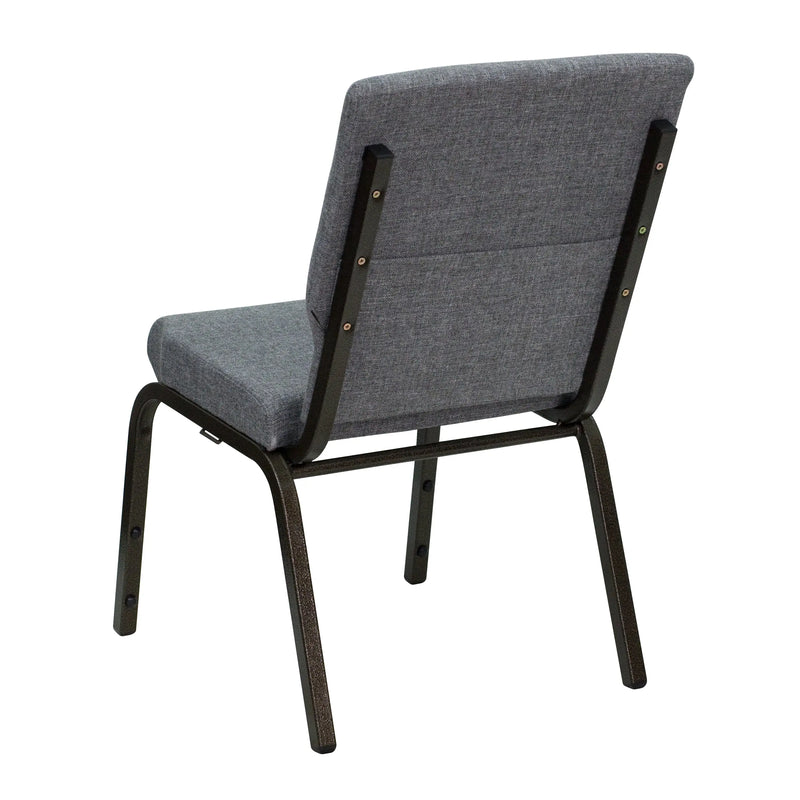 Casey 18.5''W Stacking Church Chair, Gray Fabric - Gold Vein Frame iHome Studio