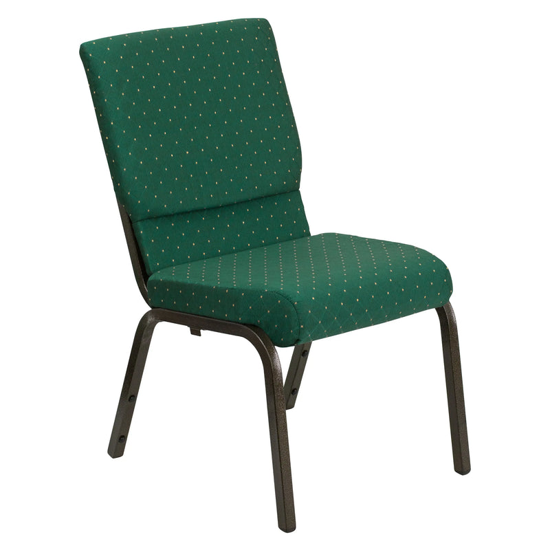 Casey 18.5''W Stacking Church Chair, Green Patterned Fabric - Gold Vein Frame iHome Studio