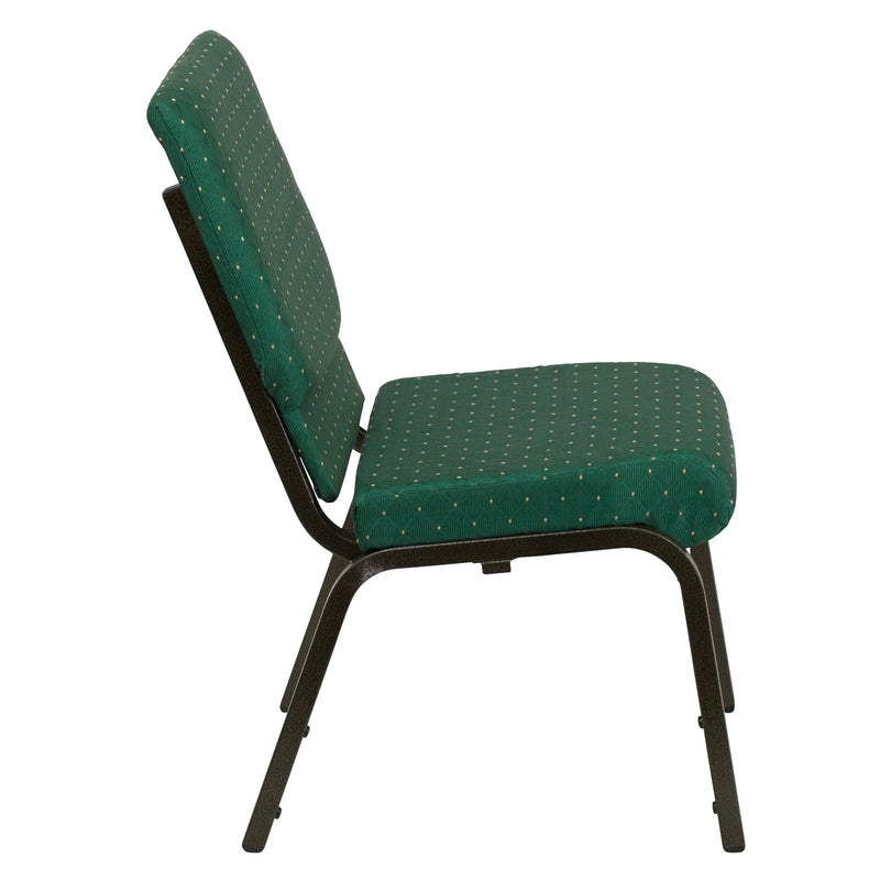 Casey 18.5''W Stacking Church Chair, Green Patterned Fabric - Gold Vein Frame iHome Studio
