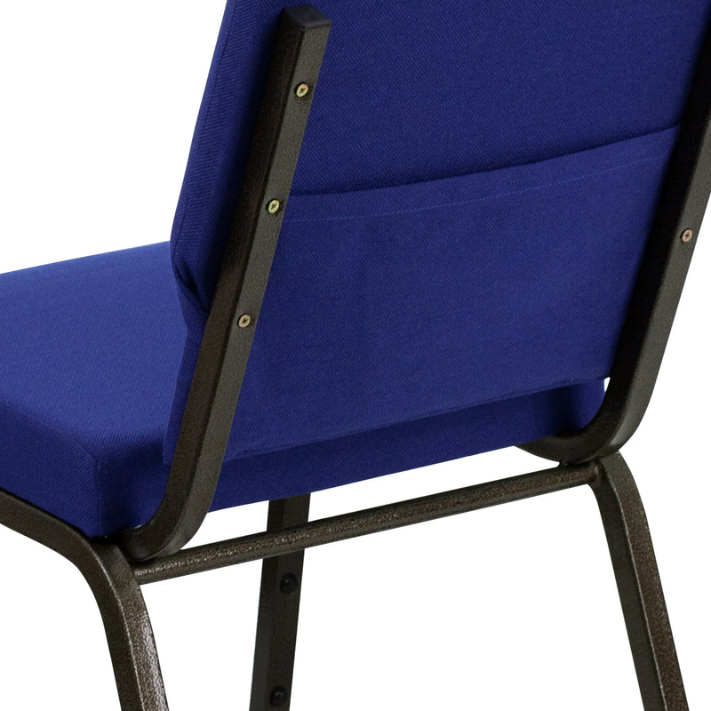 Casey 18.5''W Stacking Church Chair, Navy Blue Fabric - Gold Vein Frame iHome Studio