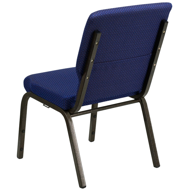 Casey 18.5''W Stacking Church Chair, Navy Blue Patterned Fabric - Gold Vein Frame iHome Studio