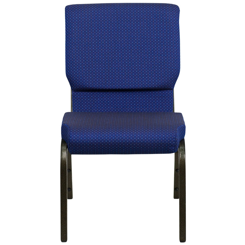 Casey 18.5''W Stacking Church Chair, Navy Blue Patterned Fabric - Gold Vein Frame iHome Studio