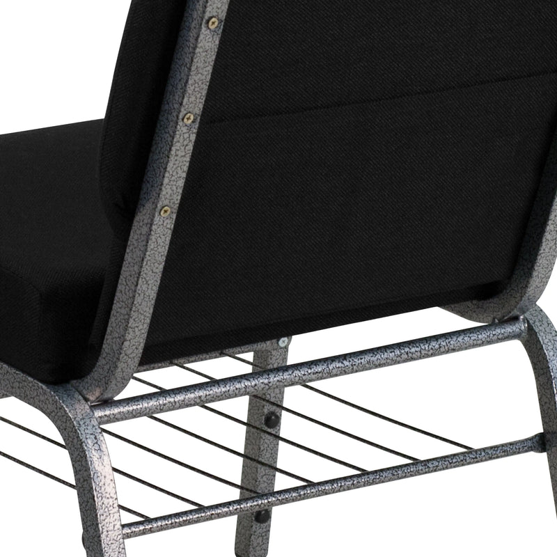 Casey 21''W Church Chair, Black Fabric w/Book Rack - Silver Vein Frame iHome Studio