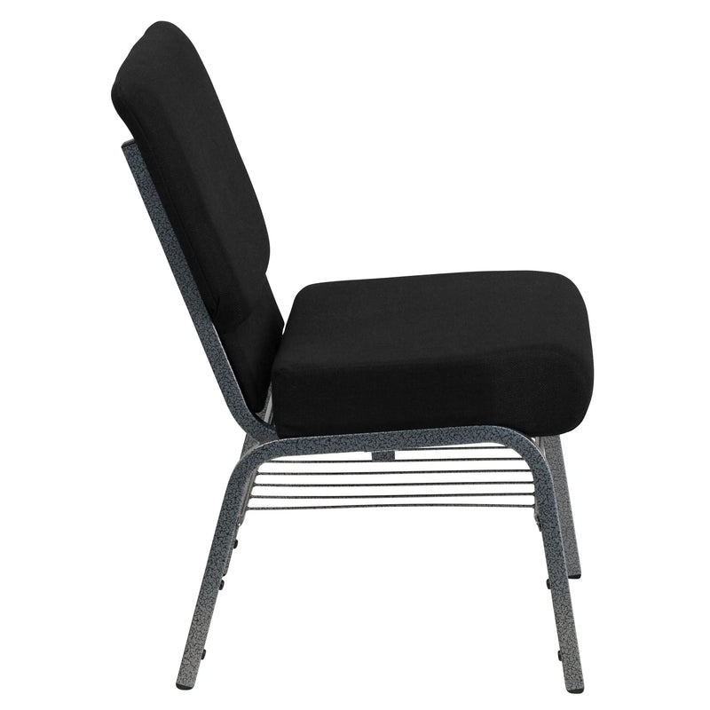 Casey 21''W Church Chair, Black Fabric w/Book Rack - Silver Vein Frame iHome Studio